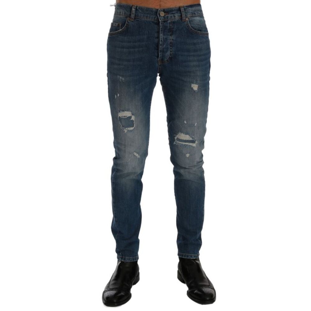 Frankie Morello Blue Wash Torn Dunfermile Slim Fit Men's Jeans